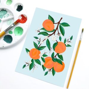 0range Print/ hand painted Fruit Illustration (Blue)