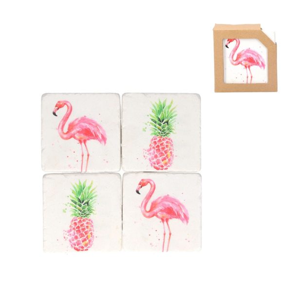 Pink Flamingo/Pineapple Resin Coaster Pk/4