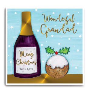 Bottle of red wine and Christmas Pudding - Wonderful Grandad