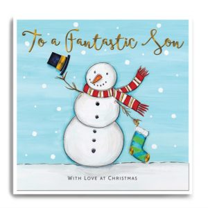 Large Snowman with stocking - To a Fantastic Son, with love at Christmas