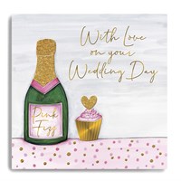 With Love on Your Wedding Day - Bottle of Champagne & Cupcake Card