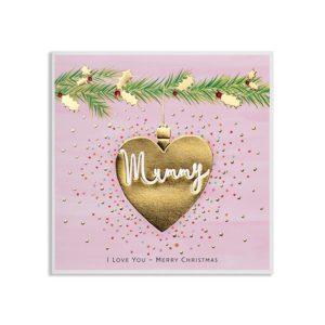 Mummy I Love You Merry Christmas - Large Gold Heart Bauble