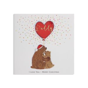 Daddy I Love You Merry Christmas - 2 Bears holding Red Heart Balloon