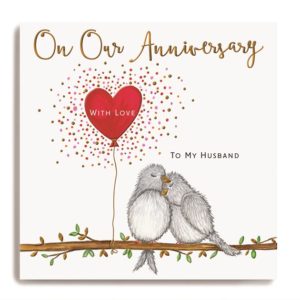 On Our Anniversary Husband - 2 Birds and Heart Balloon