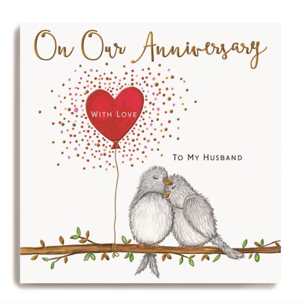 On Our Anniversary Husband - 2 Birds and Heart Balloon