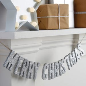 Silver Glitter Merry Christmas Wooden Bunting
