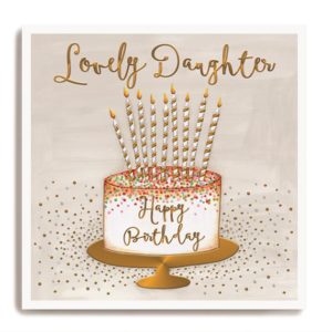 Happy Birthday Daughter - Large Spotty Cake with Stripy Candles