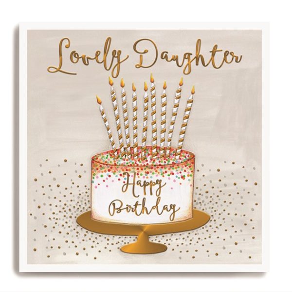 Happy Birthday Daughter - Large Spotty Cake with Stripy Candles