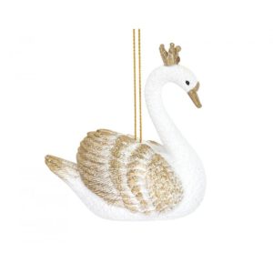 Gisela Graham Glittery Swan Hanging - Christmas Ornament
